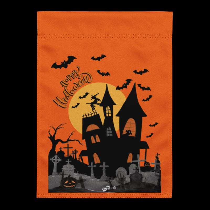 Halloween Garden Flag - 2 Sided - Haunted House and "Bite Me" Bat