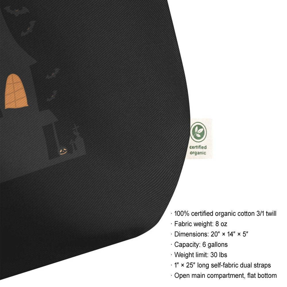 Halloween Haunted House Tote - Candy Bag Cotton Tote, Grocery Tote