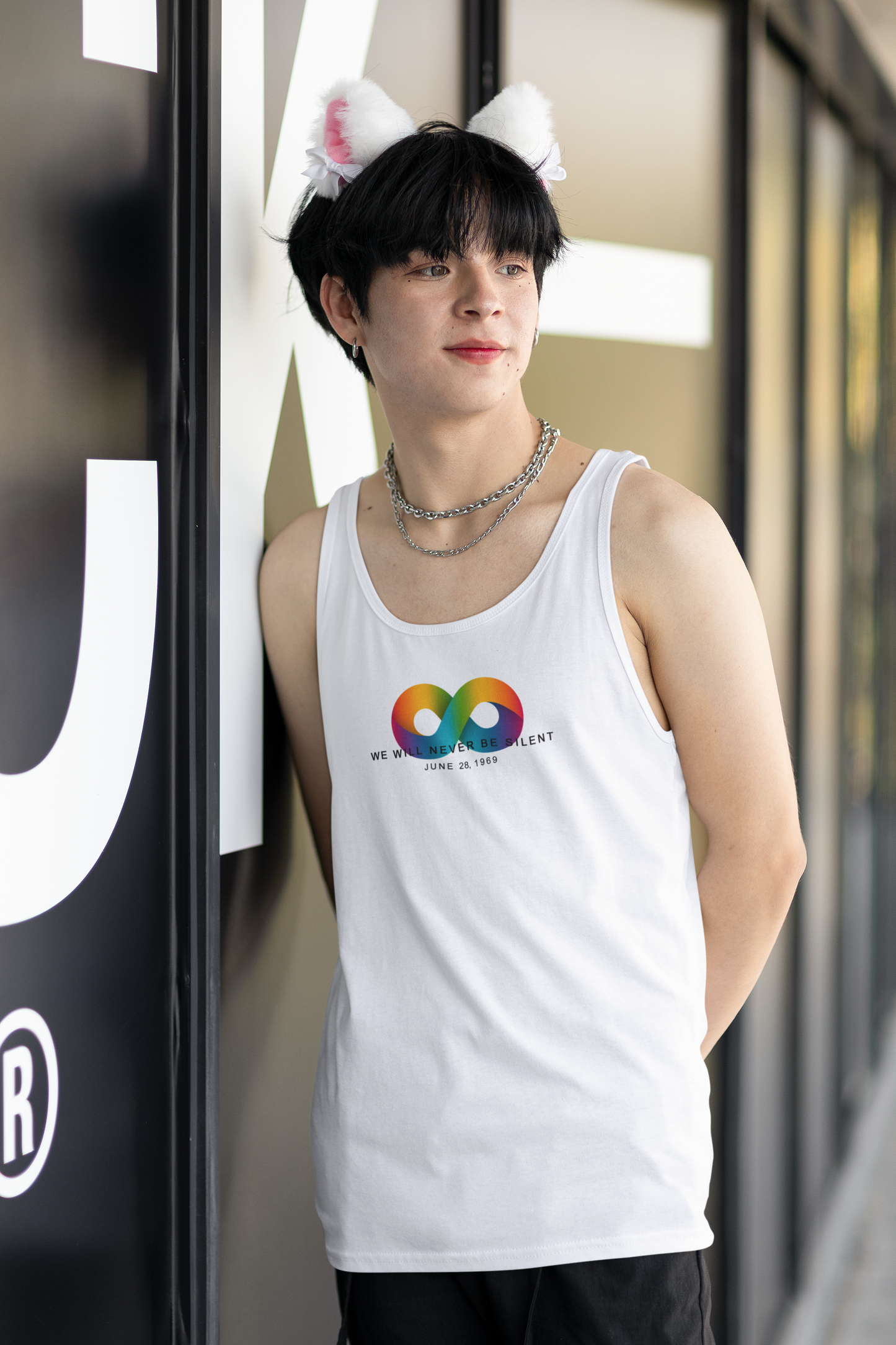 NEVER BE SILENT Stonewall Inn Anniversary Commemorative Tank Top [White]