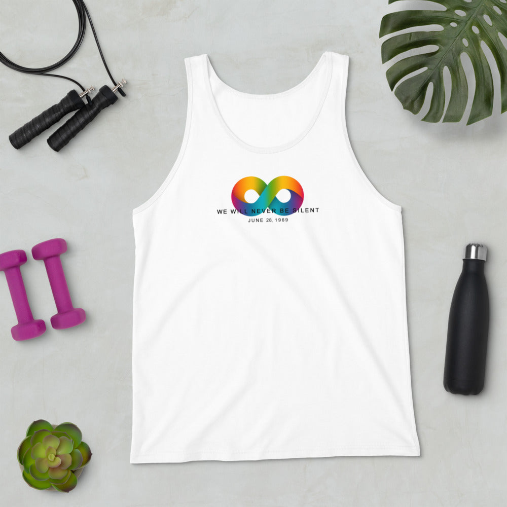NEVER BE SILENT Stonewall Inn Anniversary Commemorative Tank Top [White]