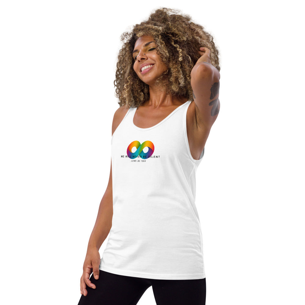 NEVER BE SILENT Stonewall Inn Anniversary Commemorative Tank Top [White]